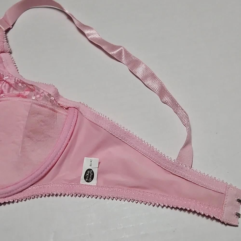Sexy Elegant Pink Lace Half Padded Push Up Underwire Bra Size 36DD